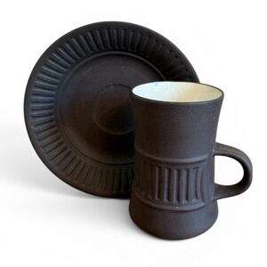 Dansk Flamestone Demitasse Cup Saucer Jens Quistgaard JHQ Denmark Brown MCM